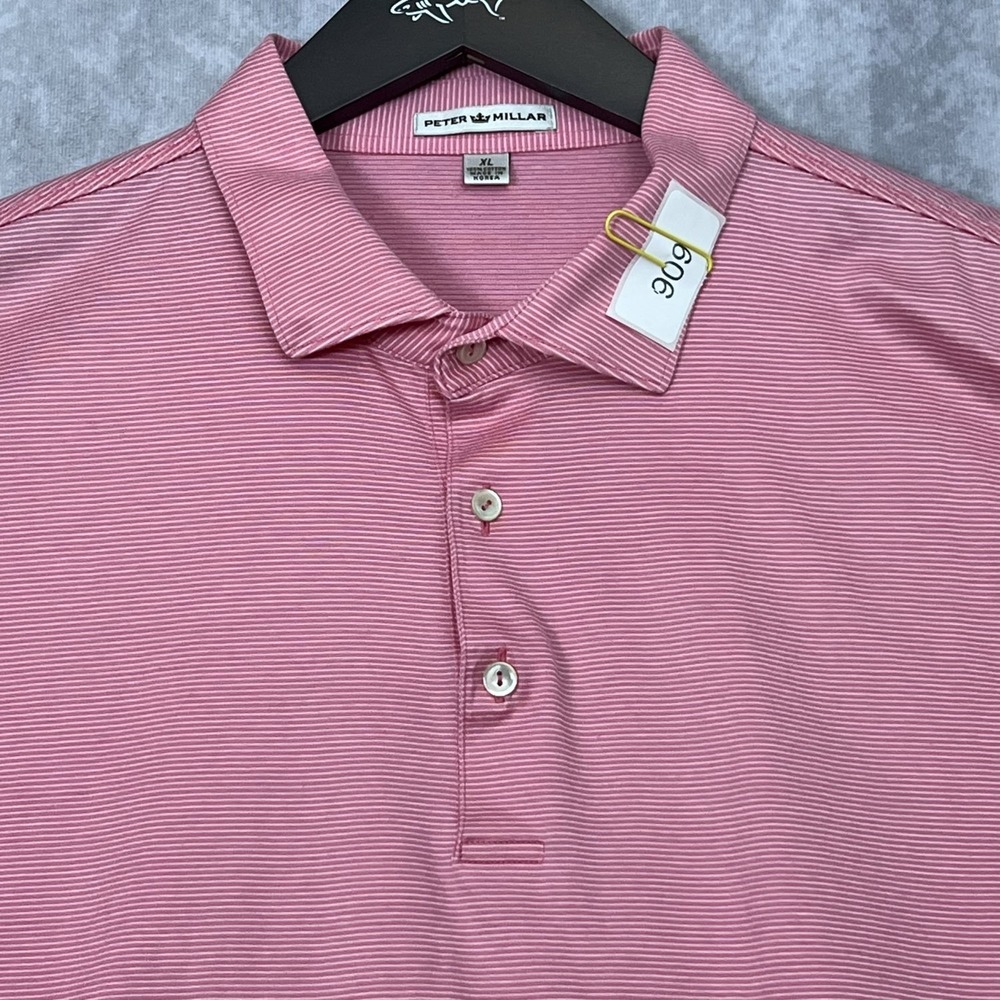 Peter Millar Men's XL Pink White Stripe Golf Polo 100% Cotton